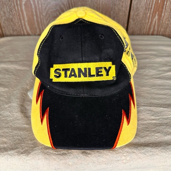 VTG Stanley Tools Nascar Racing Hat Cap Adjustable Flame Black Yellow Checkered - Picture 1 of 7